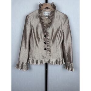 Vintage Victor Costa Jacket Women's 4 Gold Metallic Ruffle Trim 90s Maximalist